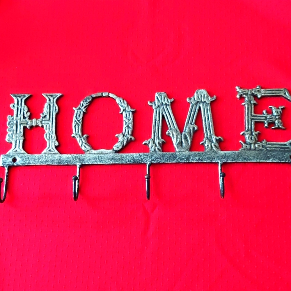 Metal HOME sign with hooks
